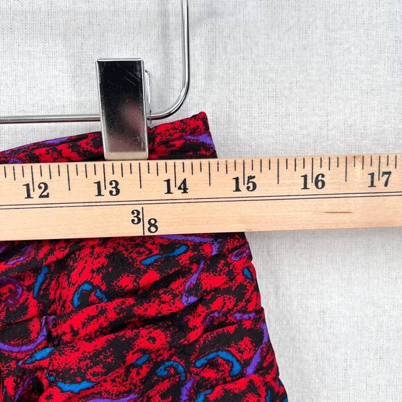 RAUL BLANCO Vintage 80s Silk Pencil Skirt 12 Red Multi Scrunch Ruched Printed - Picture 13 of 15